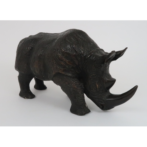 348 - A BRONZE OF A RHINO