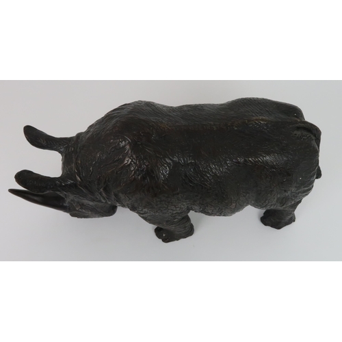 348 - A BRONZE OF A RHINO