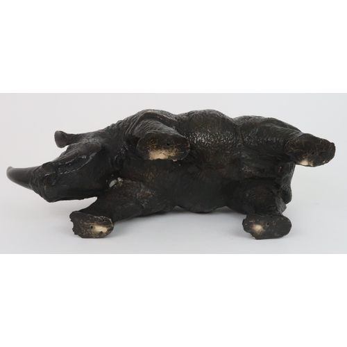 348 - A BRONZE OF A RHINO