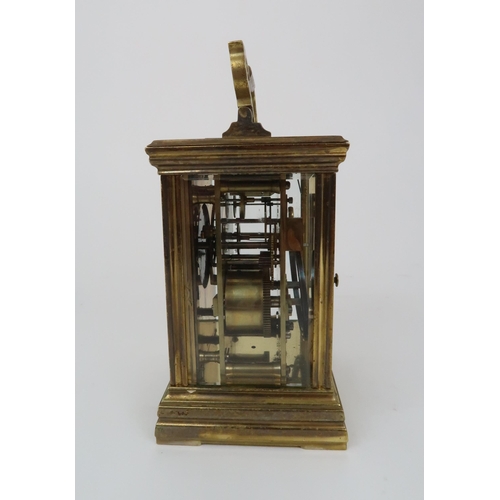 359 - A FRENCH GILT BRASS CHIMING CARRIAGE CLOCK