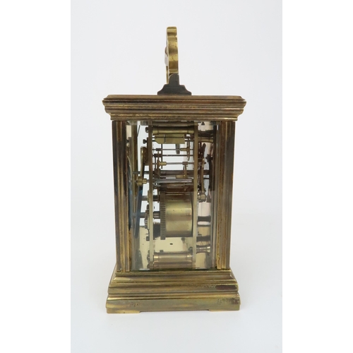 359 - A FRENCH GILT BRASS CHIMING CARRIAGE CLOCK