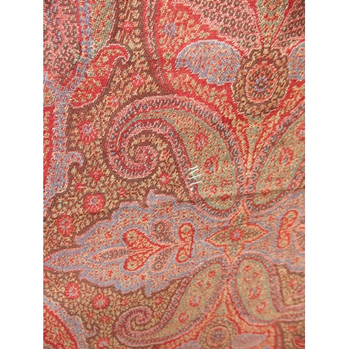 482 - A VICTORIAN RED PAISLEY SHAWL