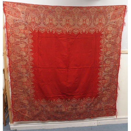 482 - A VICTORIAN RED PAISLEY SHAWL