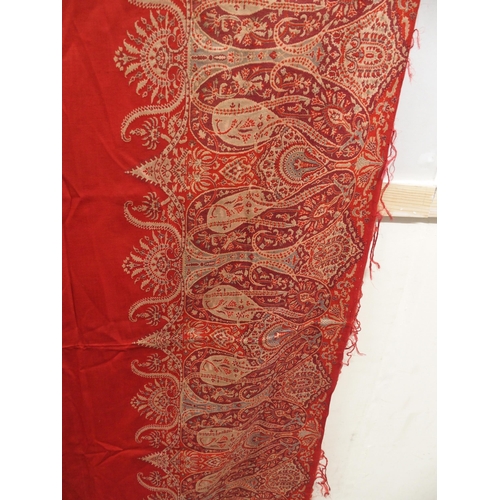 482 - A VICTORIAN RED PAISLEY SHAWL