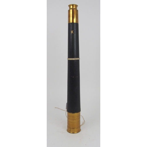 483 - A LACQUERED BRASS AND LEATHER TELESCOPE SINGLE DRAWER TELESCOPE