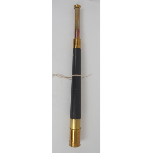 483 - A LACQUERED BRASS AND LEATHER TELESCOPE SINGLE DRAWER TELESCOPE