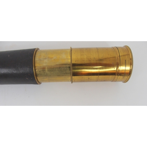 483 - A LACQUERED BRASS AND LEATHER TELESCOPE SINGLE DRAWER TELESCOPE