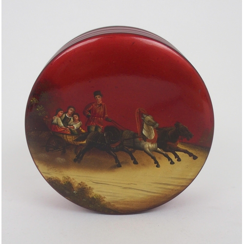 485 - A CIRCULAR RUSSIAN LACQUER BOX