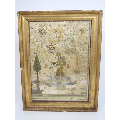 488 - AN ANTIQUE EMBROIDERY OF CHRIST CARRYING THE CROSS