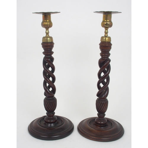 491 - A PAIR OF BARLEY TWIST CANDLETICKS