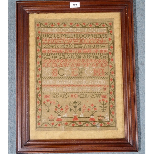 498 - A VICTORIAN ALPHABET SAMPLER BY ANN HAMILTON AGED 11