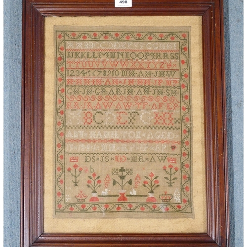 498 - A VICTORIAN ALPHABET SAMPLER BY ANN HAMILTON AGED 11