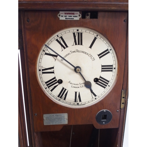 500 - AN OAK CASED NATIONAL TIME RECORDER LTD