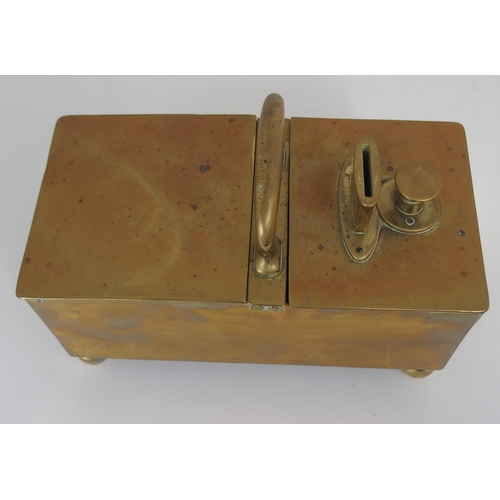 521 - A 19TH CENTURY BRASS TAVERN HONESTY TOBACCO BOX STAMPED RICH