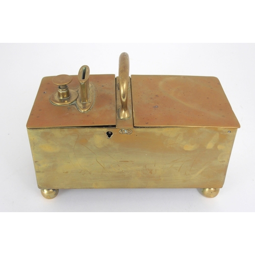 521 - A 19TH CENTURY BRASS TAVERN HONESTY TOBACCO BOX STAMPED RICH