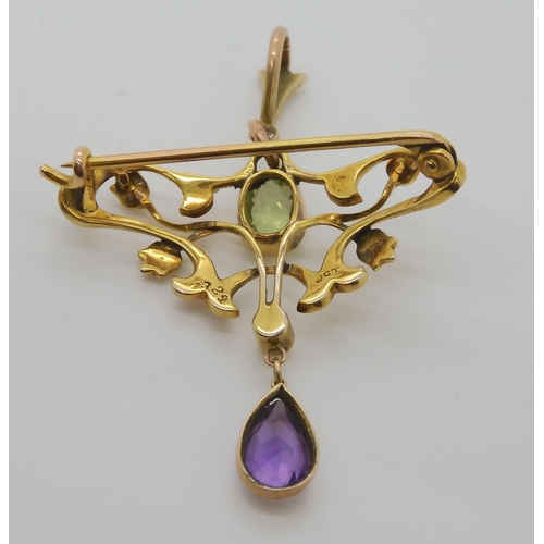 803 - A 9CT GOLD SUFFRAGETTE PENDANT BROOCH