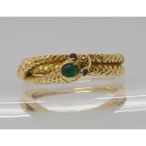 806 - A BRIGHT YELLOW METAL SNAKE RING