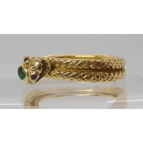 806 - A BRIGHT YELLOW METAL SNAKE RING