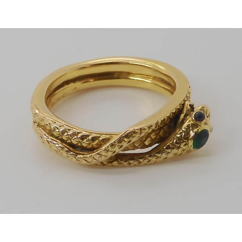 806 - A BRIGHT YELLOW METAL SNAKE RING