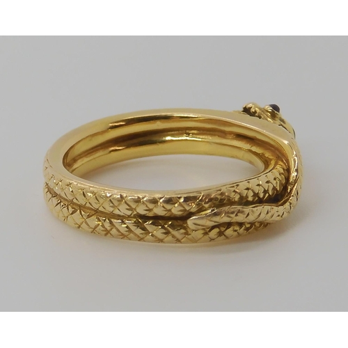 806 - A BRIGHT YELLOW METAL SNAKE RING