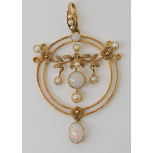 810 - AN EDWARDIAN OPAL AND PEARL PENDANT