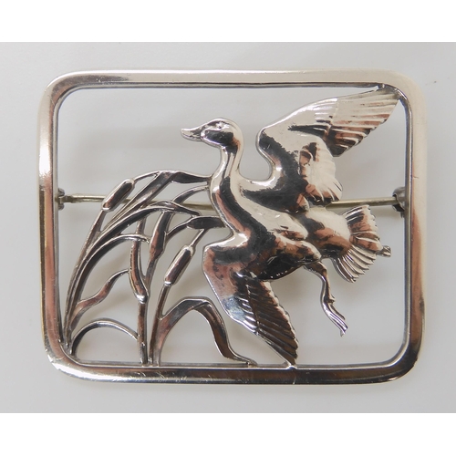 813 - A SILVER GEORG JENSEN FLYING DUCK BROOCH