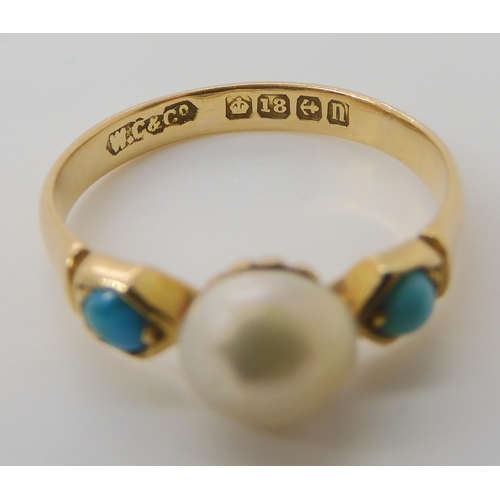 833 - AN 18CT PEARL AND TURQUOISE RING