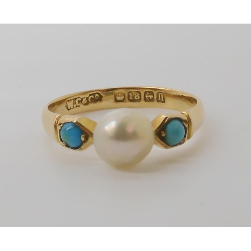 833 - AN 18CT PEARL AND TURQUOISE RING