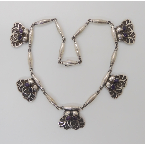 837 - AN EARLY SILVER GEORG JENSEN AMETHYST NECKLACE