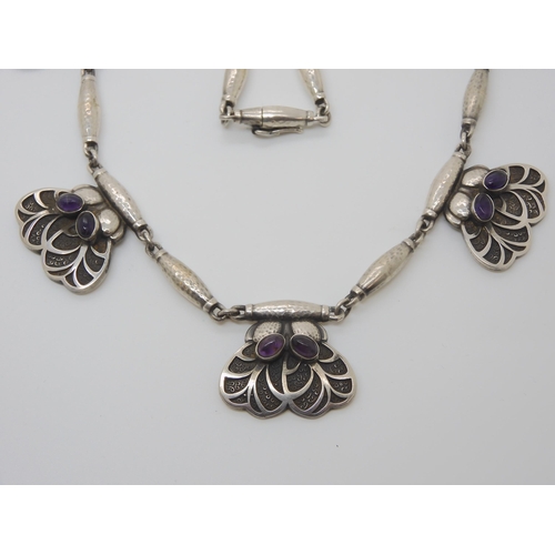 837 - AN EARLY SILVER GEORG JENSEN AMETHYST NECKLACE