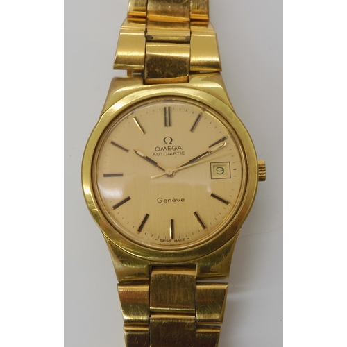 881 - A GOLD PLATED OMEGA AUTOMATIC GENEVE WRISTWATCH