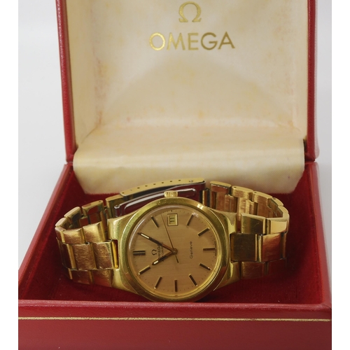 881 - A GOLD PLATED OMEGA AUTOMATIC GENEVE WRISTWATCH