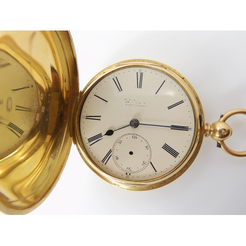 887 - AN 18CT GOLD FULL HUNTER POCKET WATCH