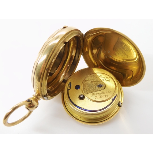 887 - AN 18CT GOLD FULL HUNTER POCKET WATCH