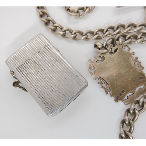 889 - A SILVER CASED FULL HUNTER POCKET WATCH AND CHAIN