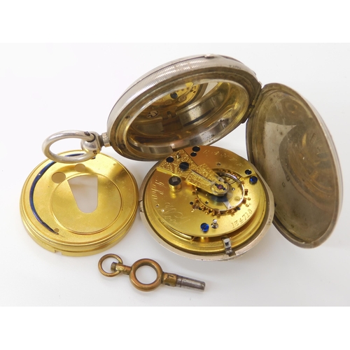 889 - A SILVER CASED FULL HUNTER POCKET WATCH AND CHAIN