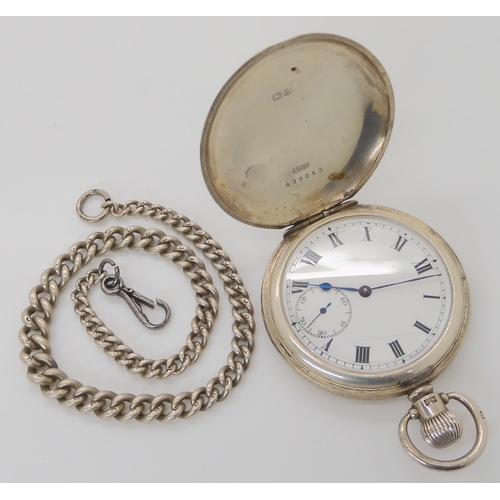 892 - A SILVER CASED POCKET WATCH AND CHAIN