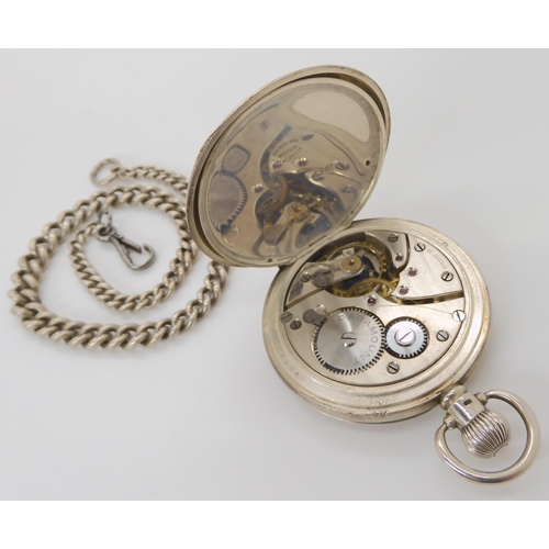 892 - A SILVER CASED POCKET WATCH AND CHAIN