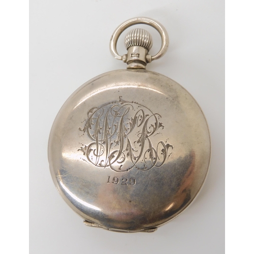 892 - A SILVER CASED POCKET WATCH AND CHAIN