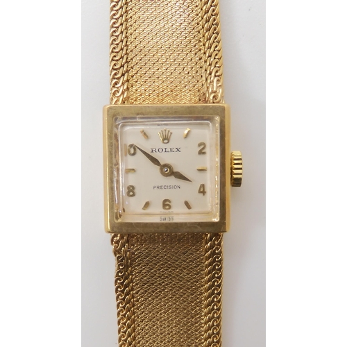 895 - A 9CT GOLD LADIES ROLEX PRECISION WITH INTEGRAL STRAP