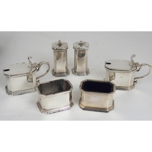 912 - A CASED ART DECO SILVER SIX PIECE CONDIMENT SET