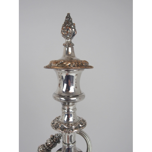 919 - A PAIR OF LATE 19th / EARLY 20th CENTURY THREE LIGHT CANDELABRA