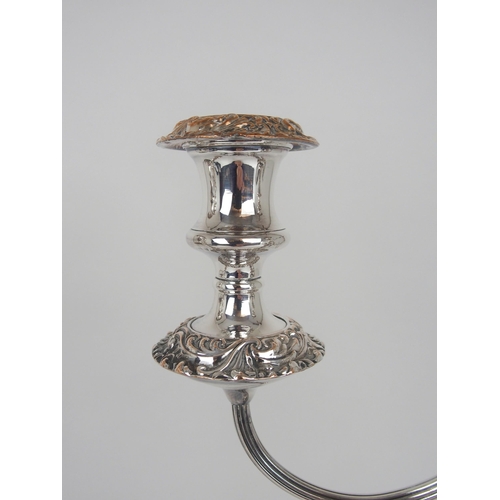 919 - A PAIR OF LATE 19th / EARLY 20th CENTURY THREE LIGHT CANDELABRA