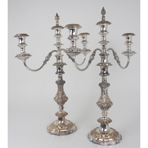 919 - A PAIR OF LATE 19th / EARLY 20th CENTURY THREE LIGHT CANDELABRA