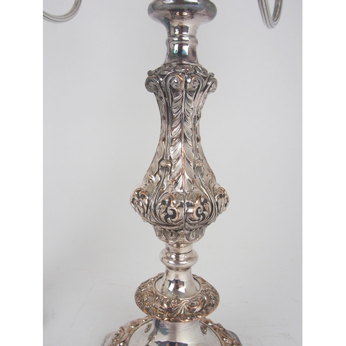 919 - A PAIR OF LATE 19th / EARLY 20th CENTURY THREE LIGHT CANDELABRA