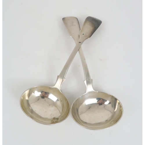 923 - A PAIR OF PROVINCIAL SILVER SAUCE LADLES