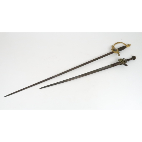 966 - AN ANTIQUE SHORT SWORD/ FLINTLOCK PISTOL