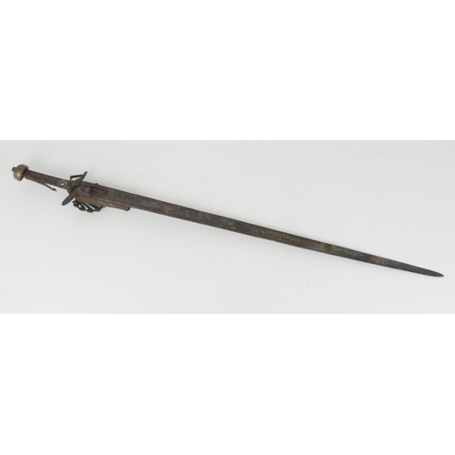 966 - AN ANTIQUE SHORT SWORD/ FLINTLOCK PISTOL