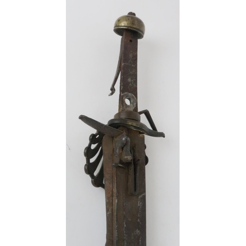 966 - AN ANTIQUE SHORT SWORD/ FLINTLOCK PISTOL