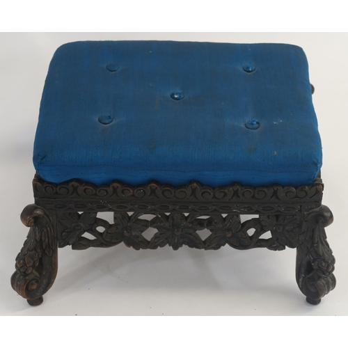 10 - AN ANGLO INDIAN STYLE STAINED OAK FOOT STOOL